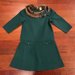 Janie and Jack Green Formal Dress with Faux Fur Collar